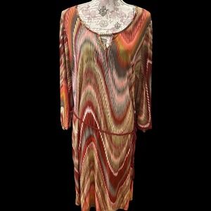 Women's NWT Mlle Gabrielle Plus Size Maxi Dress Chevron Belted Stretch 3/4 Sleev